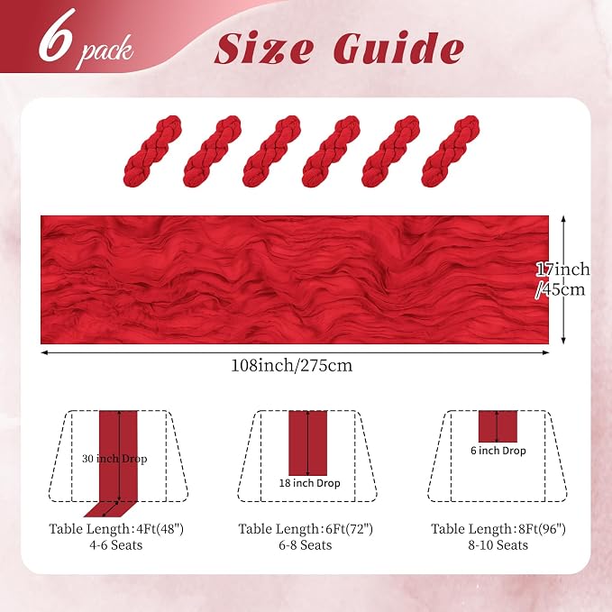 6 Pack Red Cheesecloth Table Runner 17x108 Inch Semi Sheer Boho Gauze Cheese - Image 2
