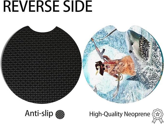 2pcs Cute Shark and Cat Car Coasters, Absorbent Universal neoprener Cup Holder - Image 4