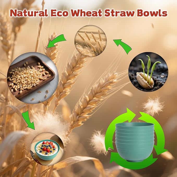 6-piece Wheat Straw Bowls sets 26oz, Alternative Plastic Bowls Reusable - Image 6