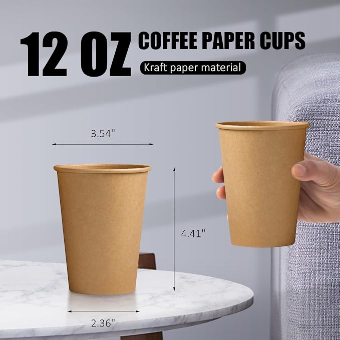 Clawsoff 1000 Pack 12 oz Paper Cups Brown Kraft Disposable Hot Coffee Cups | - Image 2
