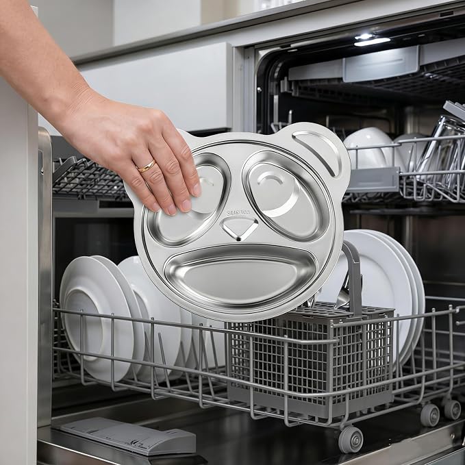 Lyellfe Set of 4 Stainless Steel Divided Plates, Cute Panda Shape | Unbreakable - Image 5