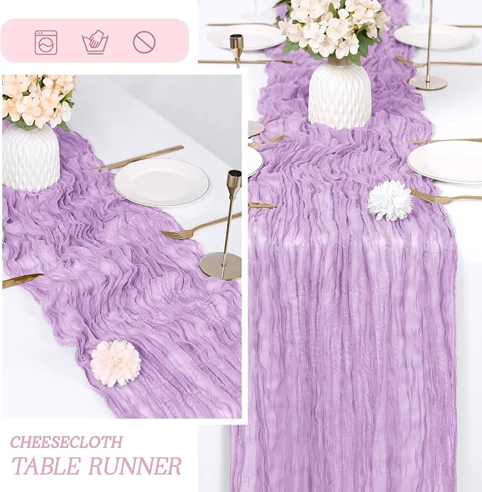 6 Pack Lavender Cheesecloth Table Runner 17x108 Inch Semi Sheer Boho Gauze - Image 6