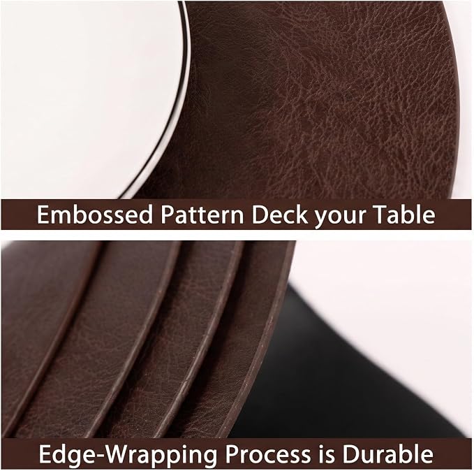 Set of 8 Faux Leather Round Placemats and Coasters, Coffee Mats Kitchen Table - Image 7