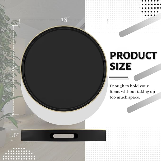 13" Black Decorative Tray, Plastic Round Serving Tray - Image 2