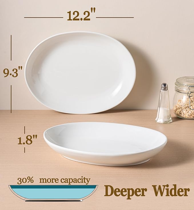 12 Inch Oval Serving Platters Set of 3, Deep Porcelain Oval Platter - Image 2