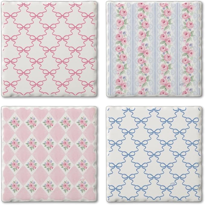 Thirstystone Pure Romance 4 Pack Assorted Tumbled Tile Stone Coasters | 4" by CounterArt