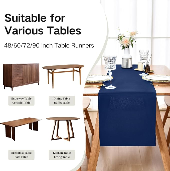 Farmhouse Navy Blue Table Runner Dining Table Runners 48 Inches Long Coffee - Image 5