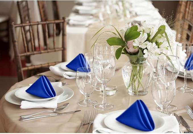 P Pothuiny 24 Pcs Royal Blue Satin Napkins 17 x 17 in, Satin Cloth Napkins | - Image 7