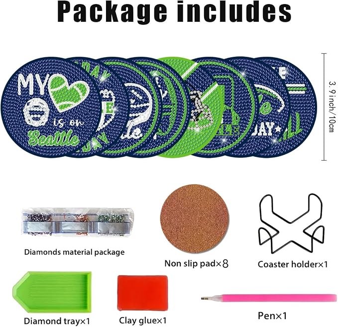 Bartogro 8 Pcs Diamond Painting Coaster Kits, DIY Football Diamond Art Coasters - Image 2