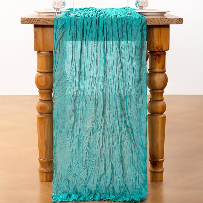 DeZerlor Teal Green Cheesecloth Table Runners 10 Pack Summer Boho Runners | - Image 4
