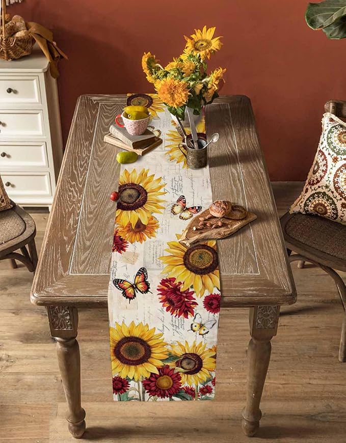 Sunflower Farmhouse Table Runners 108 Inches Long, Spring Summer Retro Table - Image 4