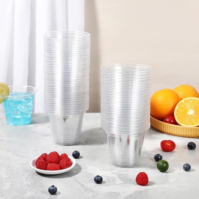 BYSNOW 100 Pack 9 oz Clear Plastic Cups Disposable Plastic Wine Cups | - Image 6