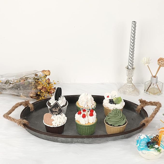 Hipiwe Galvanized Metal Iron Tray Farmhouse Serving Trays - Image 5