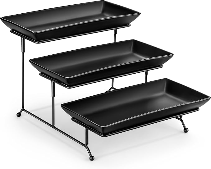 MALACASA 3 Tier Serving Tray, Porcelain Tiered Serving Trays Platters, 12 Inch by MALACASA