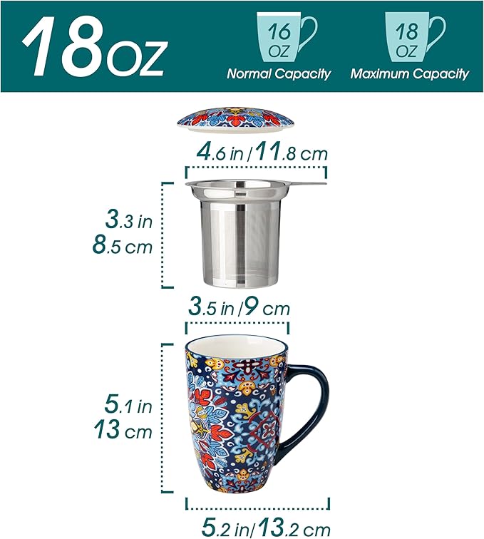 vancasso Ceramic Tea Mug with Infuser and Lid, 18 Ounce Bohemian Loose Leaf Cup - Image 2