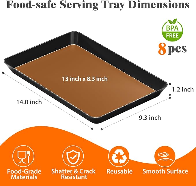 SpaceTrove 8-Pack Serving Tray Set, Reusable Plastic Serving Platter - Image 2
