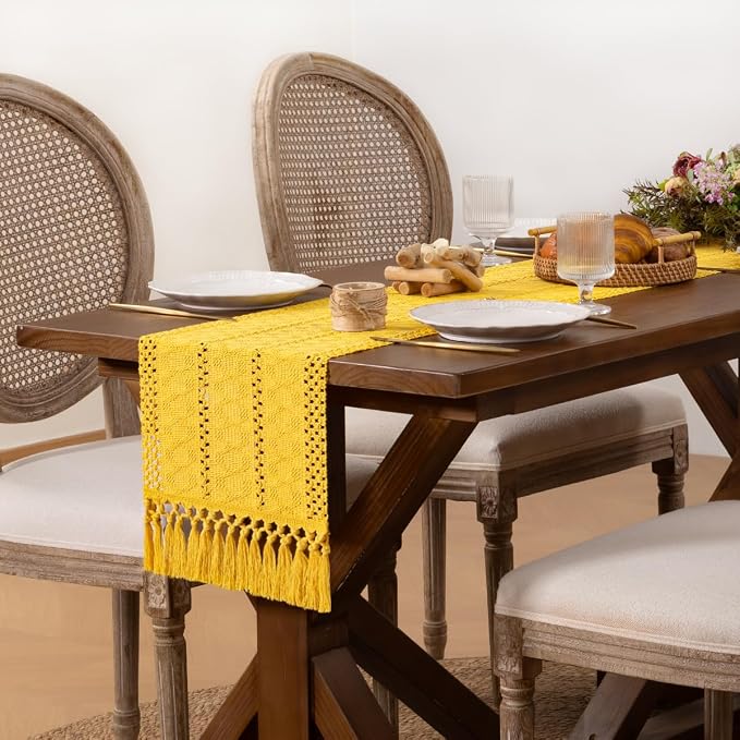 DeZerlor Boho Macrame Table Runner Spring Easter Farmhouse Woven Small Table - Image 3
