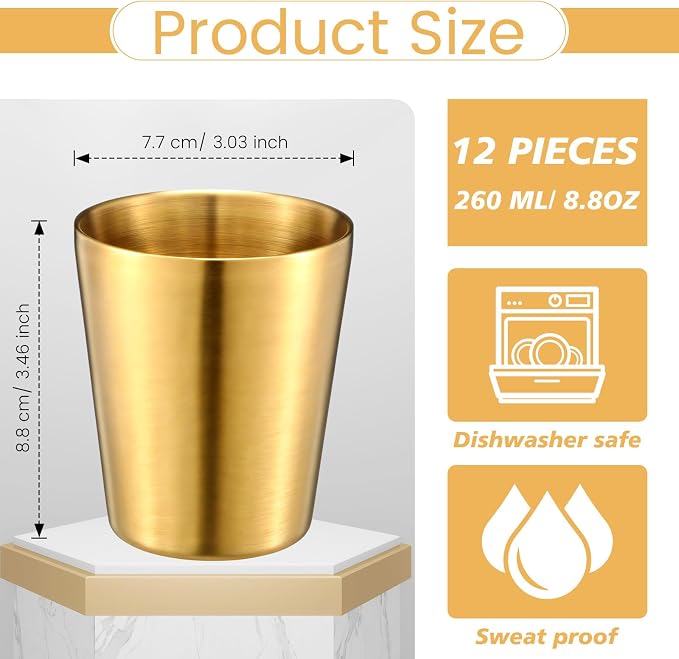 Amyhill 12 Pieces Stainless Steel Cups Double Wall Tumbler Glasses Stackable - Image 2