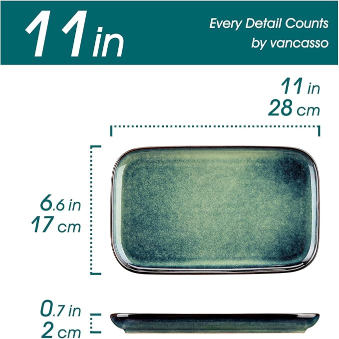 vancasso Stern Serving Platters Set of 4, 11 Inches Rectangular Ceramic Serving - Image 2