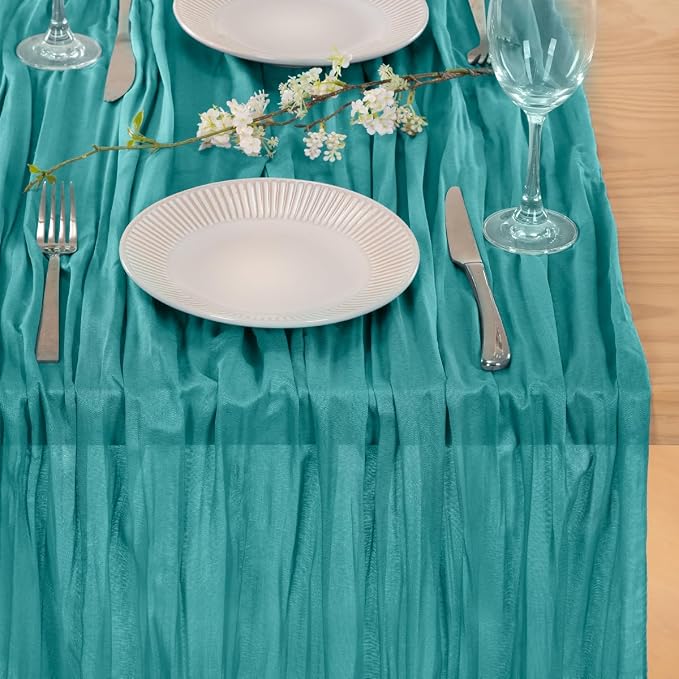 3 Pack Teal Green Cheesecloth Table Runner 10ft Rustic Summer Decor | - Image 6