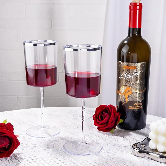 Ciaell 12 Pack Silver Plastic Wine Glasses - Image 2
