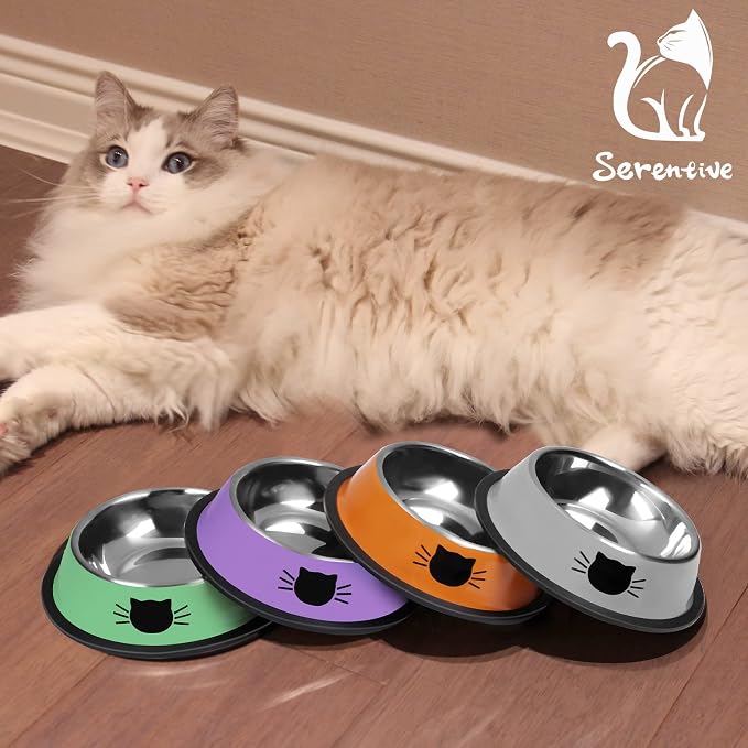 Serentive 3Pcs Cat Bowls, Non-Slip Stainless Steel, 7 Oz, Suitable - Image 8