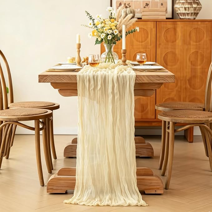 6Pcs Beige Table Runner, 10FT Rustic Cheesecloth Table Runner 35*120inch Boho - Image 4
