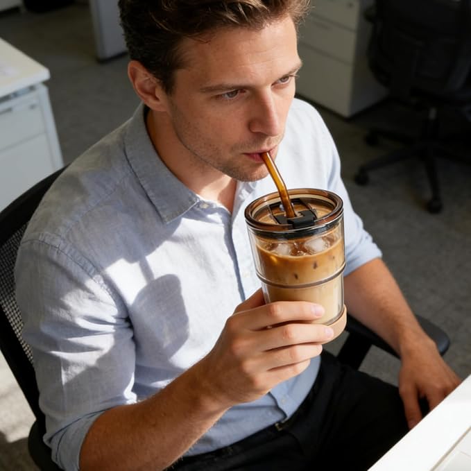 Zukro 13 oz Glass Cups with Lid and Straw 2 Pack, Non-Slip Rubber Bottom | Leak - Image 6