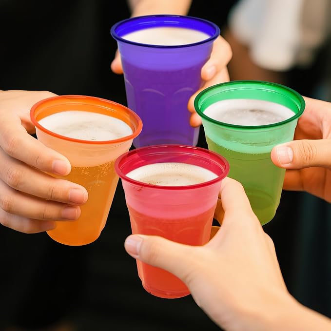 EcoDispose 48 Pack 16oz Colorful Reusable Plastic Cups | Stackable Spill Proof - Image 6