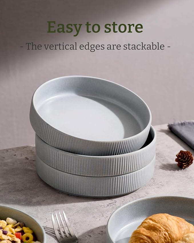 famiware Star 8.25" Pasta Bowls Set of 4, Bowl Plates, Light Gray | Microwave & - Image 6