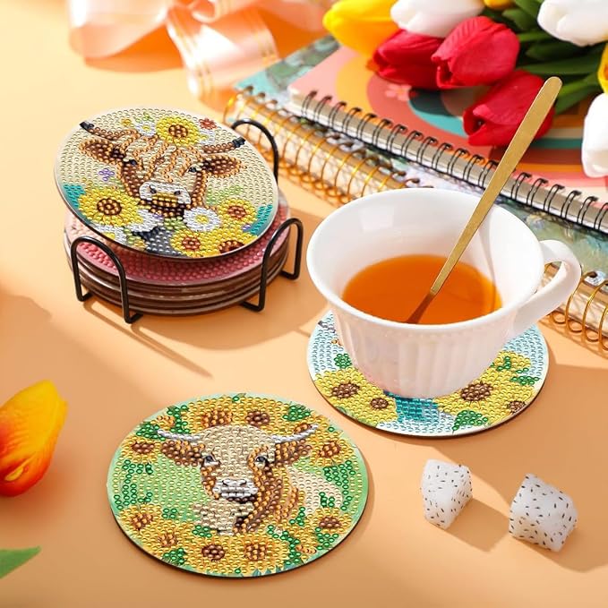 8 Pcs Sunflower Diamond Art Painting Coasters Kits - Image 4