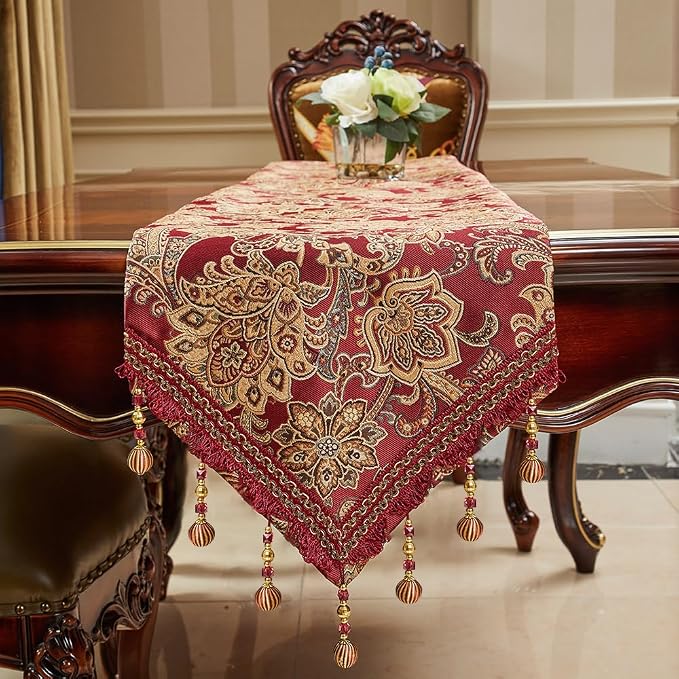 Luxury Vintage Design Table Runner 90 inches Long Embroidery Jacquard Fabric - Image 8