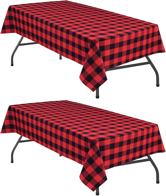 Red and Black Plaid Tablecloth Waterproof, 2 Pack, 60 x 84 inch | Checkered by Hiasan