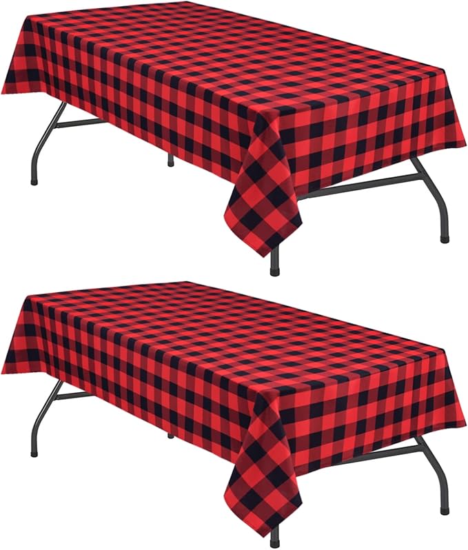 Red and Black Plaid Tablecloth Waterproof, 2 Pack, 60 x 120 inch | Checkered by Hiasan