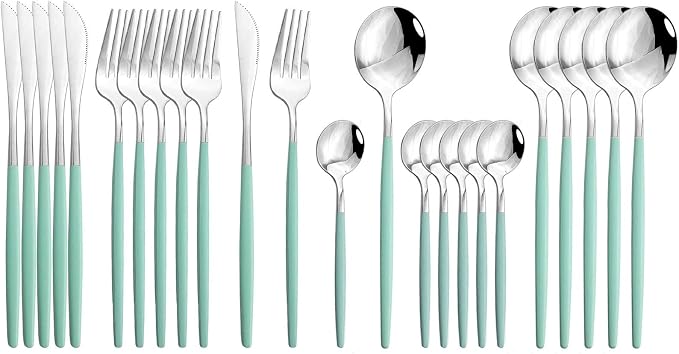 JASHII Flatware Serving Set 24 Piece, Stainless Steel Silverware Set, Mint by JASHII
