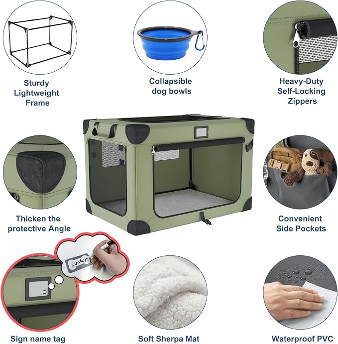 42 Inch Travel Collapsible Dog Crate Green - Image 4
