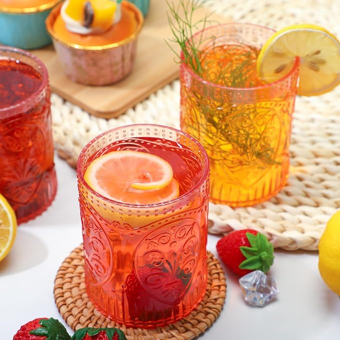 Qinyoung 12 Plastic Vintage Drinking Glasses 8.5oz Stemless Retro Embossed Wine - Image 4