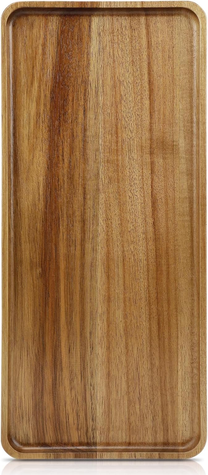 15.7" x 7" Large Solid Acacia Wood Serving Tray Rectangular Wooden Serving by focusonwoodandbamboo
