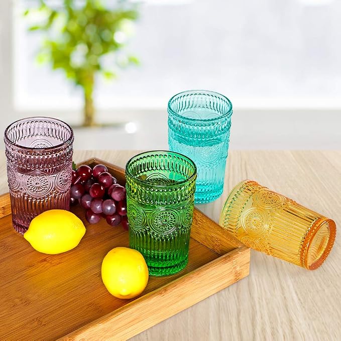 MDLUU Colored Glassware, Embossed Water Glasses, Colored Tumblers Glass - Image 7