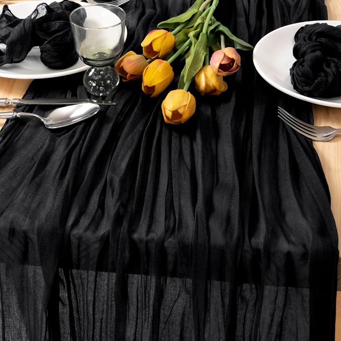 Gauze Cheesecloth Black Table Runner 10ft Gothic Centerpiece Decor | by MLMC