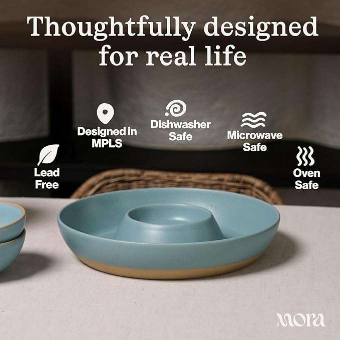 Mora Ceramic Chips and Dip Serving Tray: Large Divided Party Bowl Set - Image 3