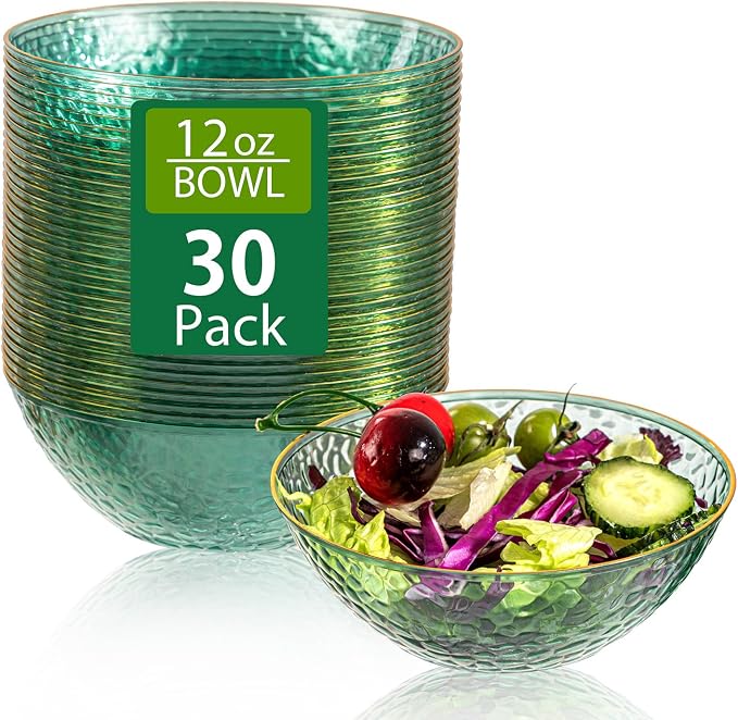 30 Pack 12 Ounce Clear Green Plastic Bowls Serving Bowls Hammered by I00000