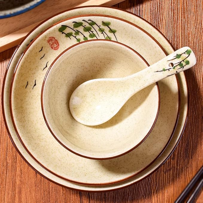 4-Piece Ceramic Dinnerware Set, Japanese Hand-painted Tableware set, A Good - Image 4