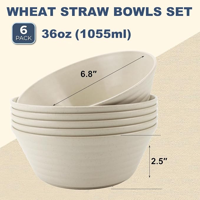 Wheat Straw Bowl Sets, Microwave and Dishwasher Safe Bowls, Soup Bowl Sets - Image 2