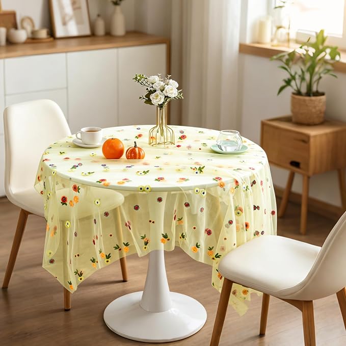 BINBE 1pcs Daisy Spring Table Runner Embroidery Gauze 10FT Florals Seasonal - Image 7
