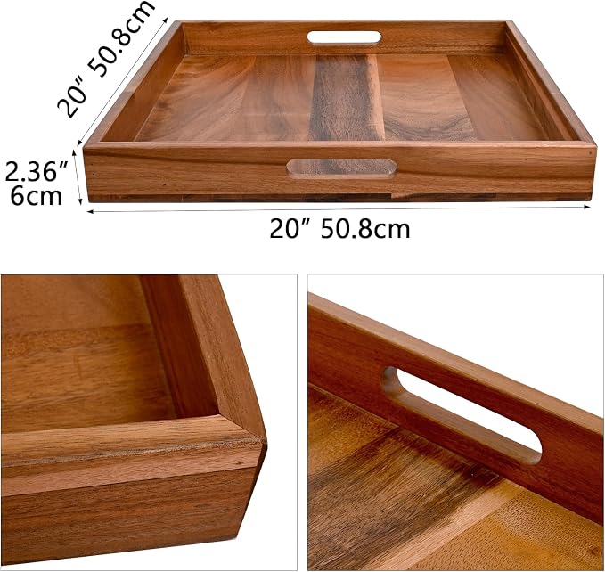20 Inch Extra Large Square Serving Tray HeavyDuty Acacia Wood Tray - Image 4