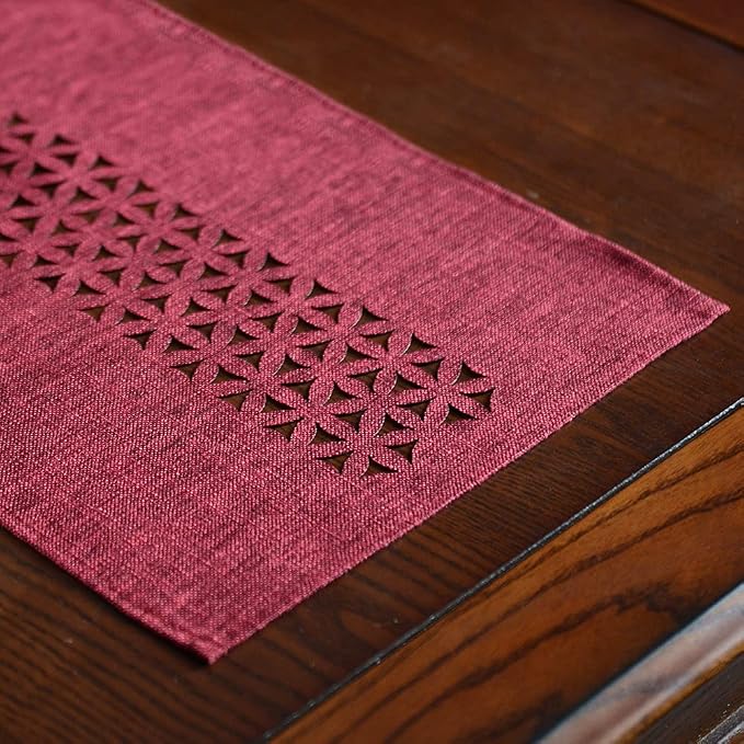 ARTABLE Burgundy Rectangle Fabric Table Runner Finished Edge 16 x 36 Inch | - Image 3