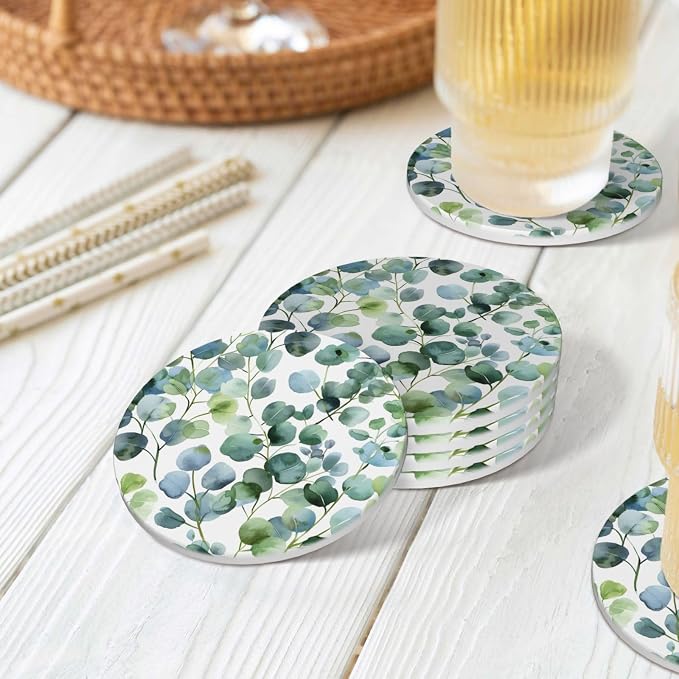 Green Eucalyptus Leaves Coasters - Image 7