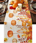 Orange Pumpkin Fall Table Runner 120 Inches Long, Thanksgiving Maple Eucalyptus by Unknown