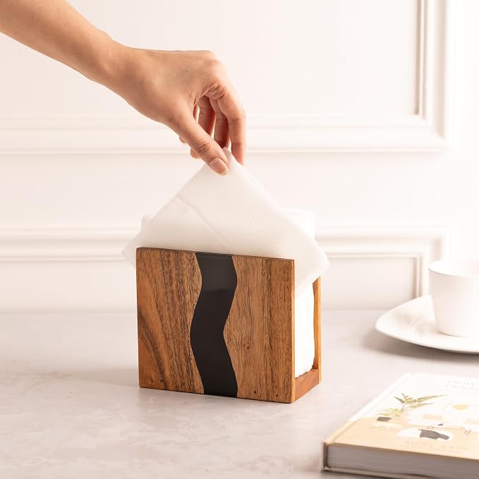Acacia wood & Transparent Epoxy resin Napkin holder - Image 4